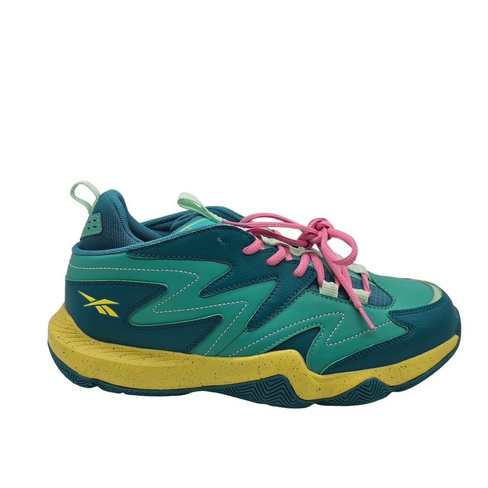 Reebok Kamikaze II Low Mens 9 Teal Aqua Yellow Basketball Shoes 400023121